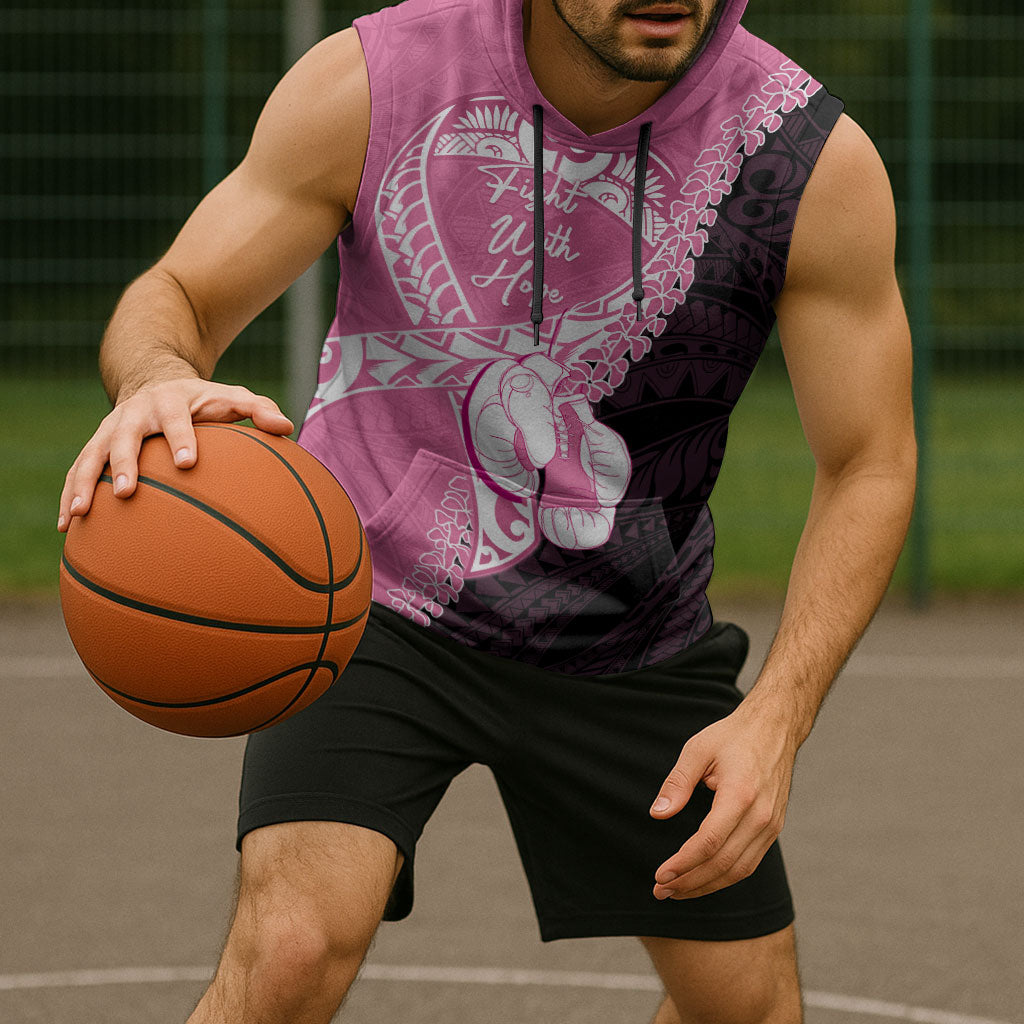 Personalised Polynesia Breast Cancer Awareness Sleeveless Hoodie Fight With Hope Pink Ribbon Boxing Gloves