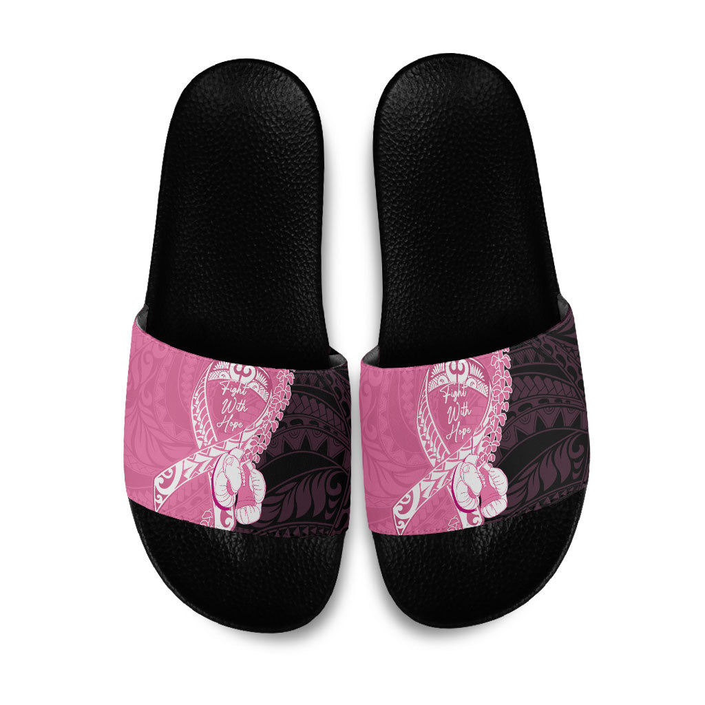 Polynesia Breast Cancer Awareness Slide Sandals Fight With Hope Pink Ribbon Boxing Gloves