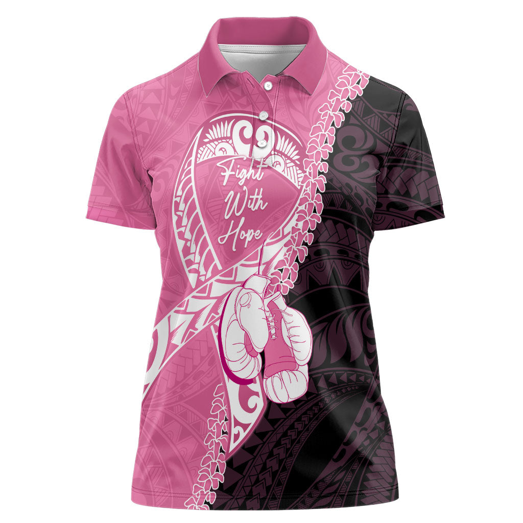 Personalised Polynesia Breast Cancer Awareness Women Polo Shirt Fight With Hope Pink Ribbon Boxing Gloves