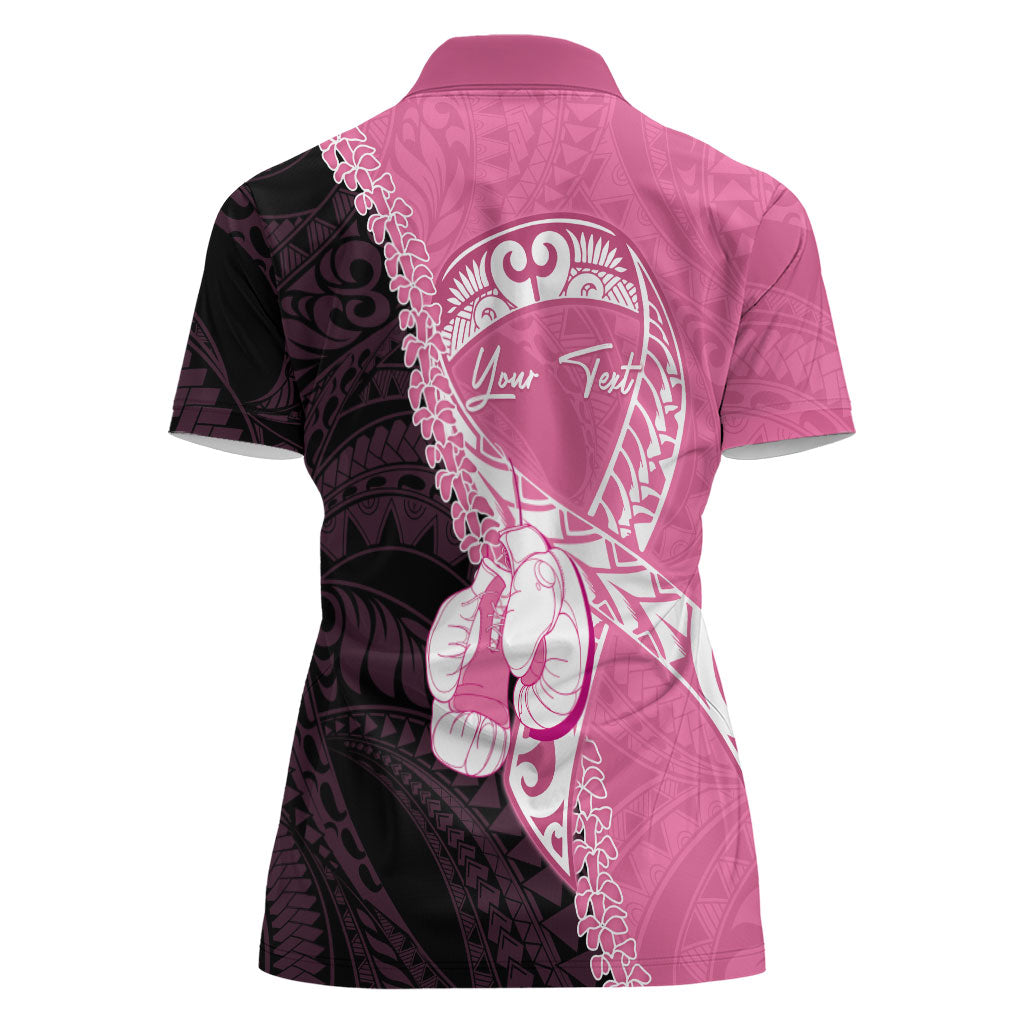 Personalised Polynesia Breast Cancer Awareness Women Polo Shirt Fight With Hope Pink Ribbon Boxing Gloves