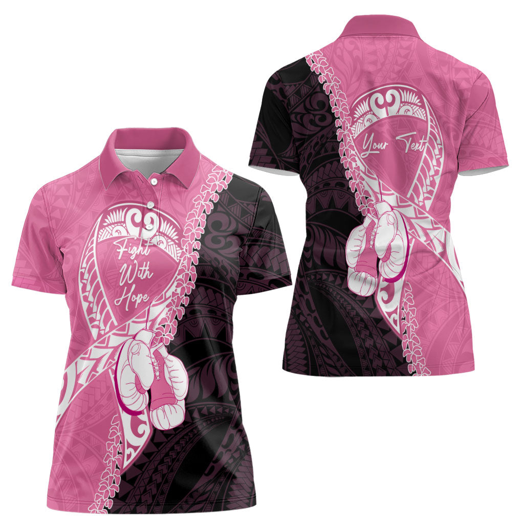 Personalised Polynesia Breast Cancer Awareness Women Polo Shirt Fight With Hope Pink Ribbon Boxing Gloves