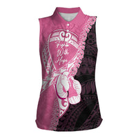 Personalised Polynesia Breast Cancer Awareness Women Sleeveless Polo Shirt Fight With Hope Pink Ribbon Boxing Gloves