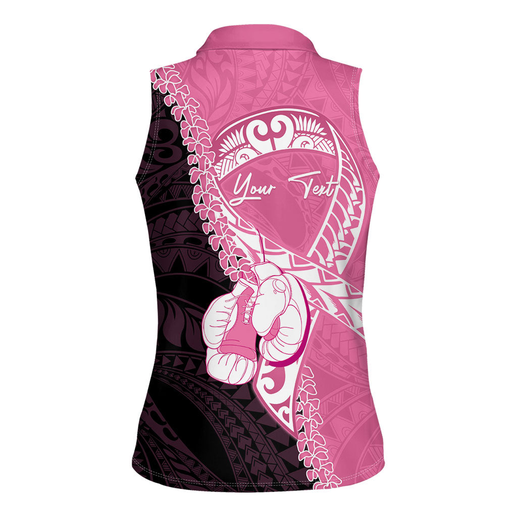 Personalised Polynesia Breast Cancer Awareness Women Sleeveless Polo Shirt Fight With Hope Pink Ribbon Boxing Gloves