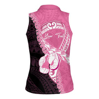 Personalised Polynesia Breast Cancer Awareness Women Sleeveless Polo Shirt Fight With Hope Pink Ribbon Boxing Gloves
