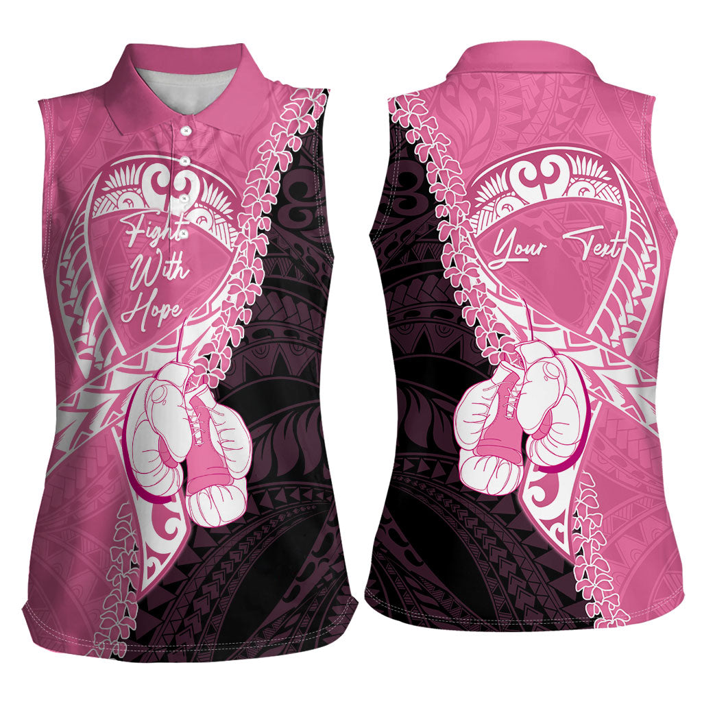 Personalised Polynesia Breast Cancer Awareness Women Sleeveless Polo Shirt Fight With Hope Pink Ribbon Boxing Gloves