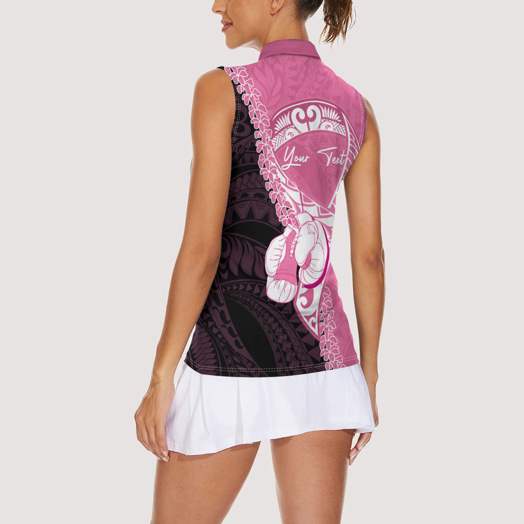 Personalised Polynesia Breast Cancer Awareness Women Sleeveless Polo Shirt Fight With Hope Pink Ribbon Boxing Gloves