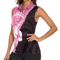 Personalised Polynesia Breast Cancer Awareness Women Sleeveless Polo Shirt Fight With Hope Pink Ribbon Boxing Gloves