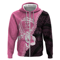 Personalised Polynesia Breast Cancer Awareness Zip Hoodie Fight With Hope Pink Ribbon Boxing Gloves
