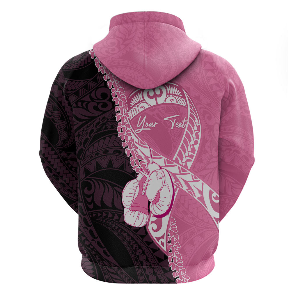 Personalised Polynesia Breast Cancer Awareness Zip Hoodie Fight With Hope Pink Ribbon Boxing Gloves