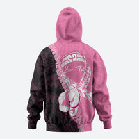 Personalised Polynesia Breast Cancer Awareness Zip Hoodie Fight With Hope Pink Ribbon Boxing Gloves
