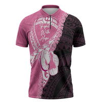 Personalised Polynesia Breast Cancer Awareness Zipper Polo Shirt Fight With Hope Pink Ribbon Boxing Gloves