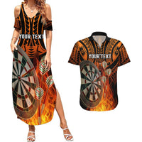 Personalised Polynesian Darts Couples Matching Summer Maxi Dress and Hawaiian Shirt Fire Burning With Tribal Tattoo LT14 Orange - Polynesian Pride