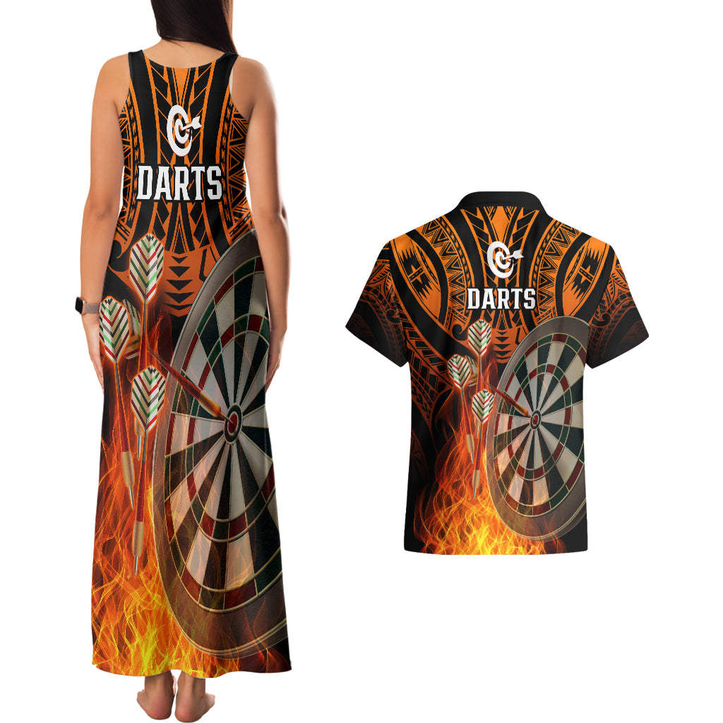 Personalised Polynesian Darts Couples Matching Tank Maxi Dress and Hawaiian Shirt Fire Burning With Tribal Tattoo LT14 - Polynesian Pride