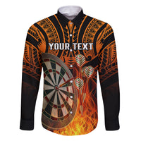 Personalised Polynesian Darts Family Matching Tank Maxi Dress and Hawaiian Shirt Fire Burning With Tribal Tattoo LT14 Dad's Shirt - Long Sleeve Orange - Polynesian Pride