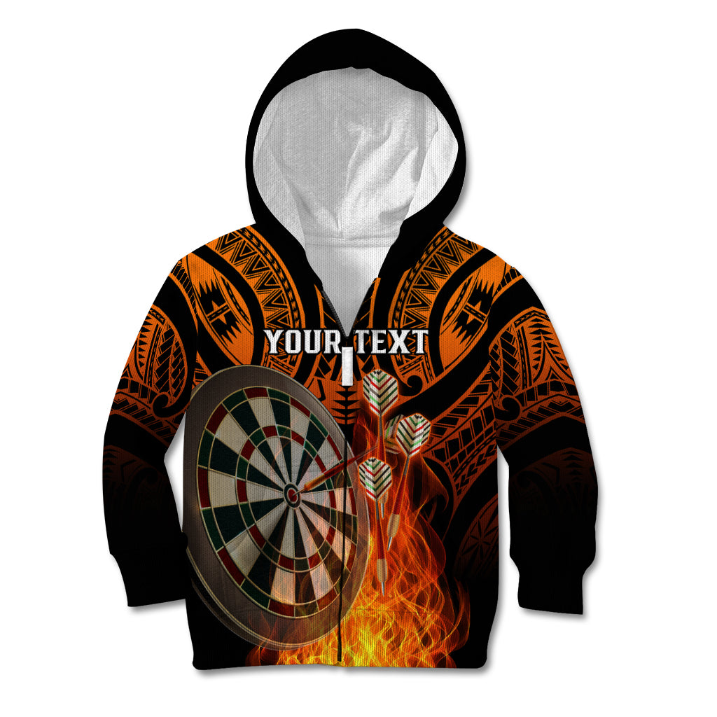 Personalised Polynesian Darts Kid Hoodie Fire Burning With Tribal Tattoo LT14 Zip Hoodie Orange - Polynesian Pride
