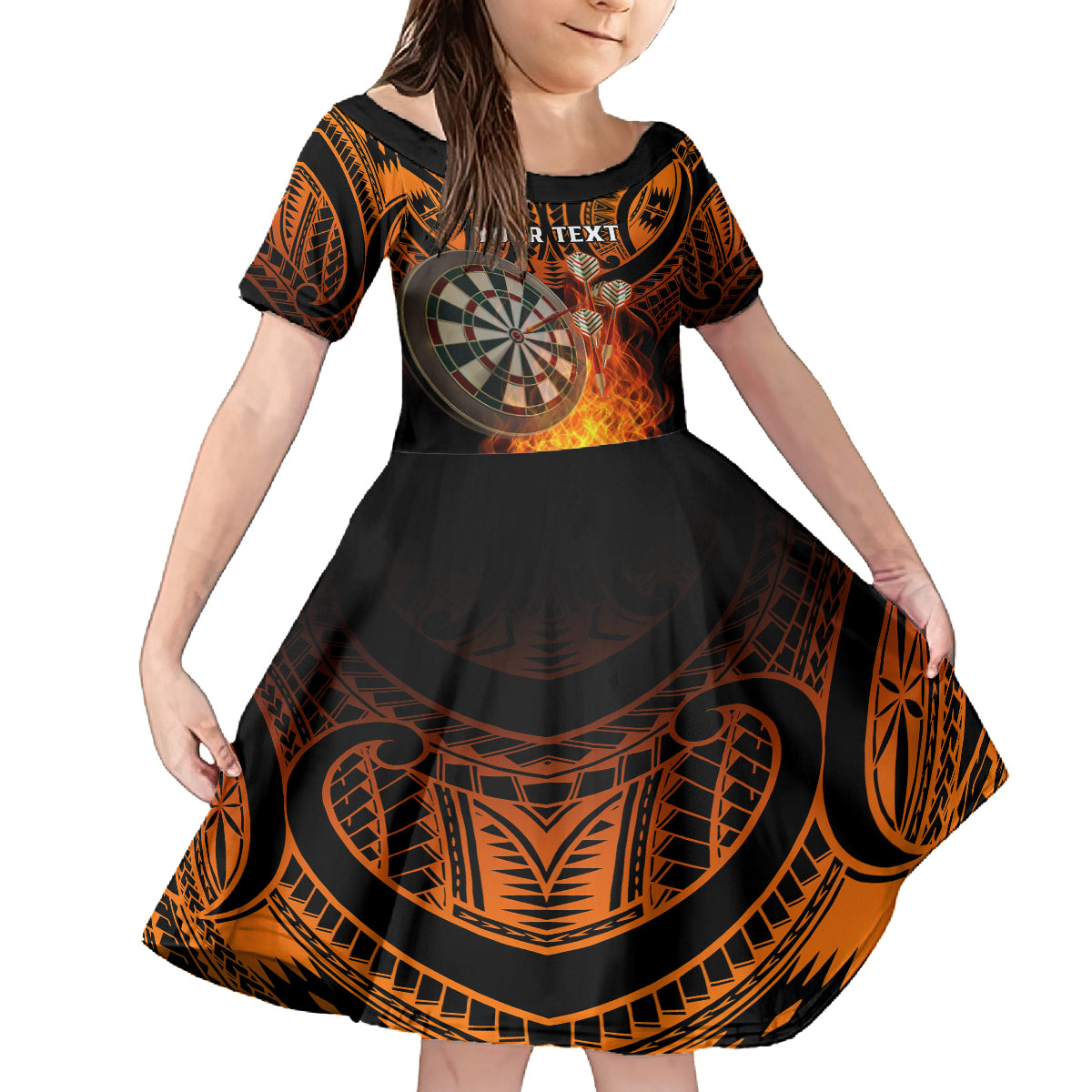 Personalised Polynesian Darts Kid Short Sleeve Dress Fire Burning With Tribal Tattoo LT14 KID Orange - Polynesian Pride