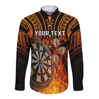 Personalised Polynesian Darts Long Sleeve Button Shirt Fire Burning With Tribal Tattoo LT14 Unisex Orange - Polynesian Pride