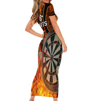 Personalised Polynesian Darts Short Sleeve Bodycon Dress Fire Burning With Tribal Tattoo LT14 - Polynesian Pride