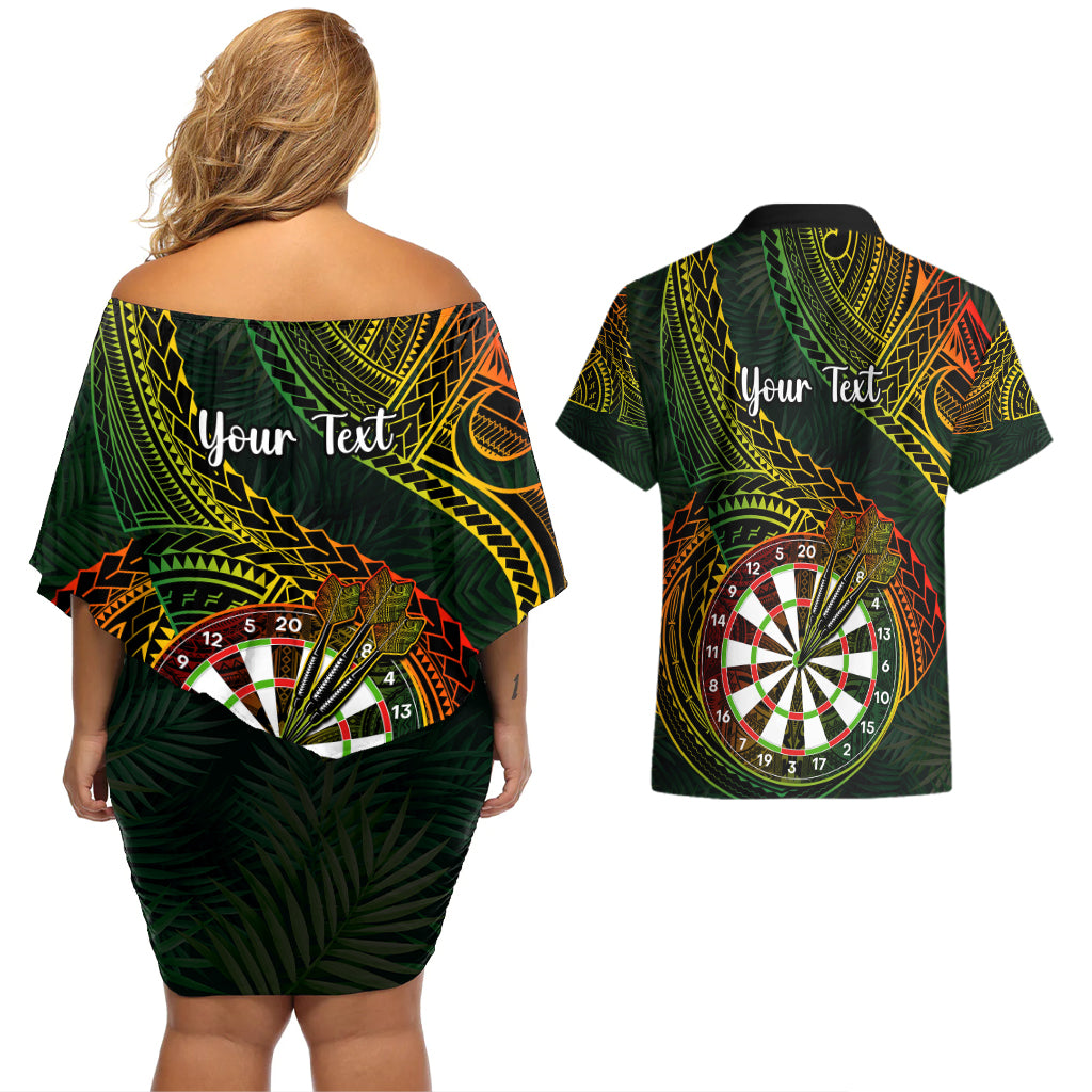 Personalised Polynesian Darts Couples Matching Off Shoulder Short Dress and Hawaiian Shirt Dart Lovers Tribal Pattern Mix Tropical Leaves LT14 - Polynesian Pride