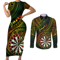 Personalised Polynesian Darts Couples Matching Short Sleeve Bodycon Dress and Long Sleeve Button Shirts Dart Lovers Tribal Pattern Mix Tropical Leaves LT14 Reggae - Polynesian Pride