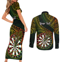 Personalised Polynesian Darts Couples Matching Short Sleeve Bodycon Dress and Long Sleeve Button Shirts Dart Lovers Tribal Pattern Mix Tropical Leaves LT14 - Polynesian Pride