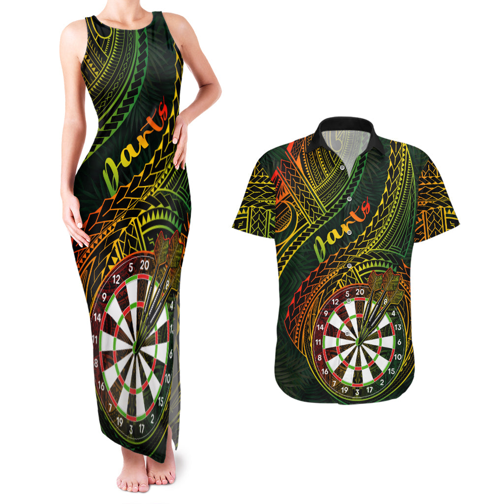 Personalised Polynesian Darts Couples Matching Tank Maxi Dress and Hawaiian Shirt Dart Lovers Tribal Pattern Mix Tropical Leaves LT14 Reggae - Polynesian Pride