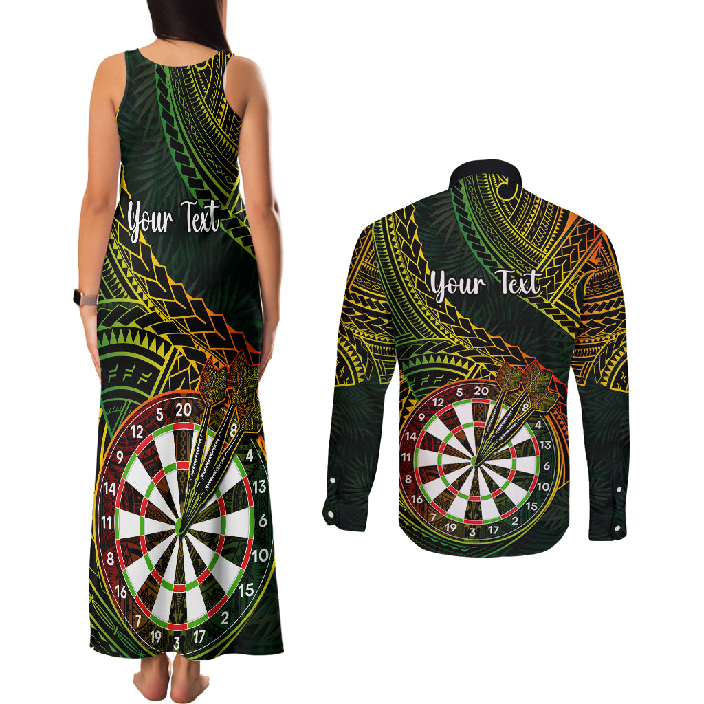 Personalised Polynesian Darts Couples Matching Tank Maxi Dress and Long Sleeve Button Shirts Dart Lovers Tribal Pattern Mix Tropical Leaves LT14 - Polynesian Pride
