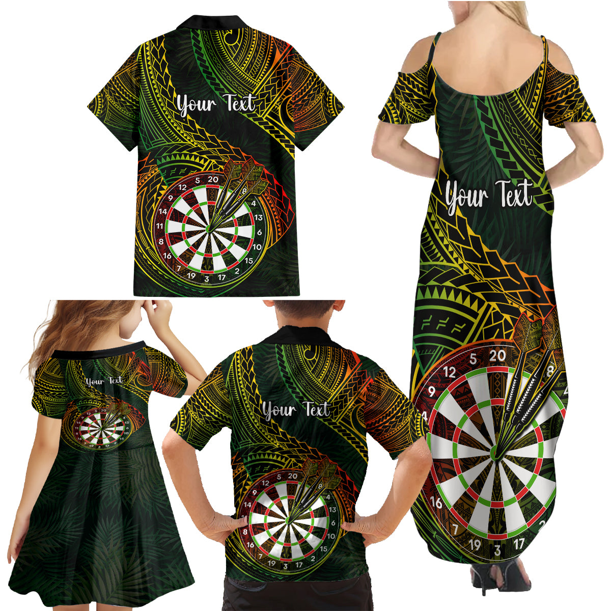 Personalised Polynesian Darts Family Matching Summer Maxi Dress and Hawaiian Shirt Dart Lovers Tribal Pattern Mix Tropical Leaves LT14 - Polynesian Pride