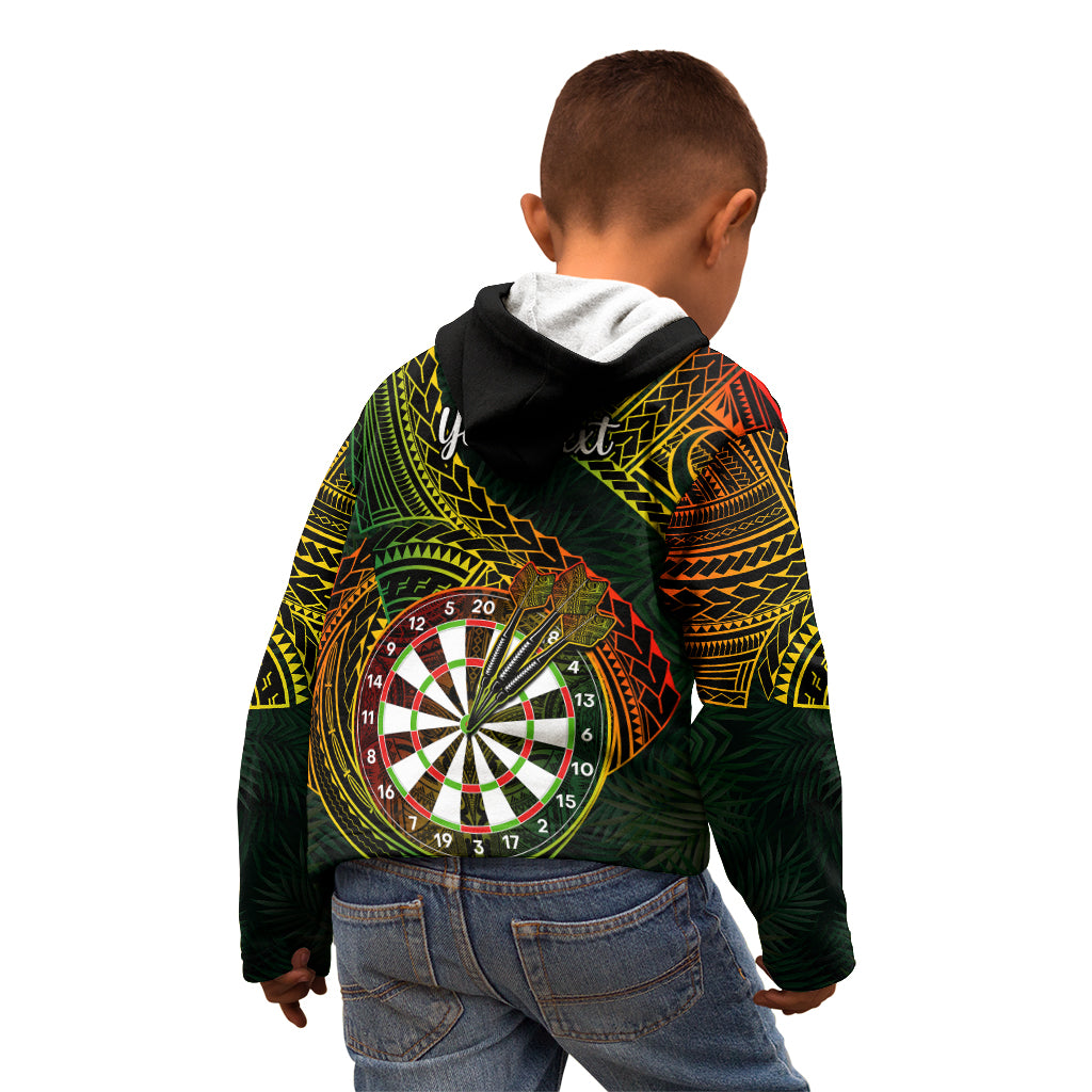 Personalised Polynesian Darts Kid Hoodie Dart Lovers Tribal Pattern Mix Tropical Leaves LT14 - Polynesian Pride