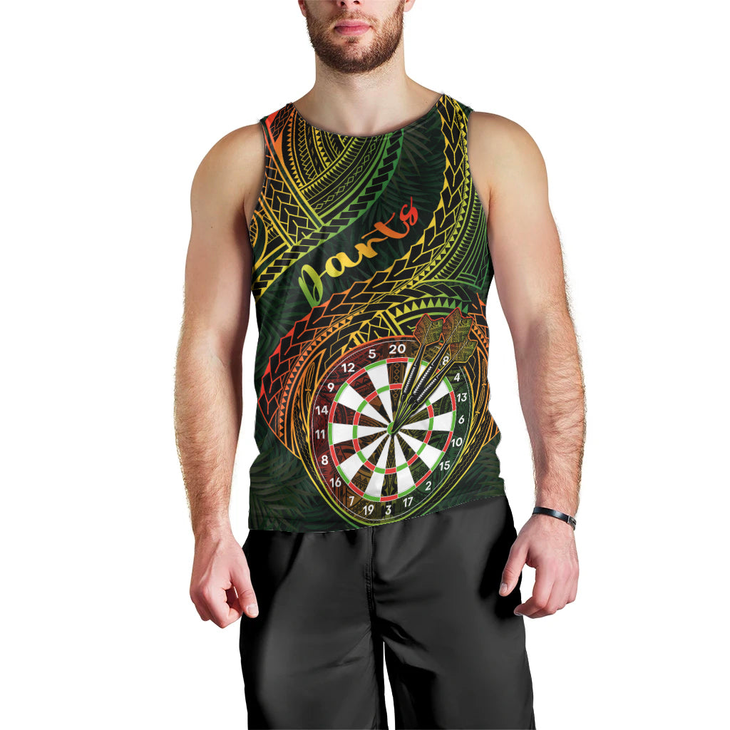 Personalised Polynesian Darts Men Tank Top Dart Lovers Tribal Pattern Mix Tropical Leaves LT14 - Polynesian Pride
