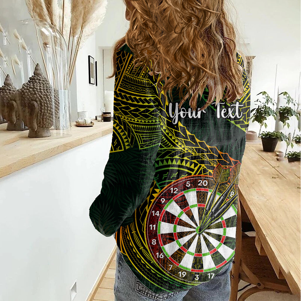 Personalised Polynesian Darts Women Casual Shirt Dart Lovers Tribal Pattern Mix Tropical Leaves LT14 - Polynesian Pride