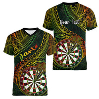 Personalised Polynesian Darts Women V Neck T Shirt Dart Lovers Tribal Pattern Mix Tropical Leaves LT14 - Polynesian Pride