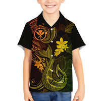 Hawaii Kid Hawaiian Shirt Fish Hook Tattoo Mix Polynesian Plumeria Reggae Version LT14 - Polynesian Pride