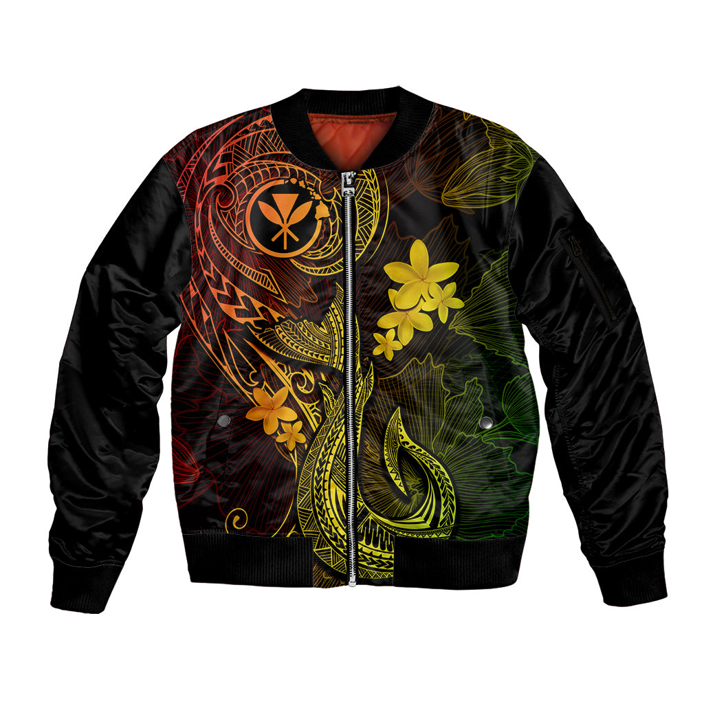 Hawaii Sleeve Zip Bomber Jacket Fish Hook Tattoo Mix Polynesian Plumeria Reggae Version LT14 Unisex Reggae - Polynesian Pride