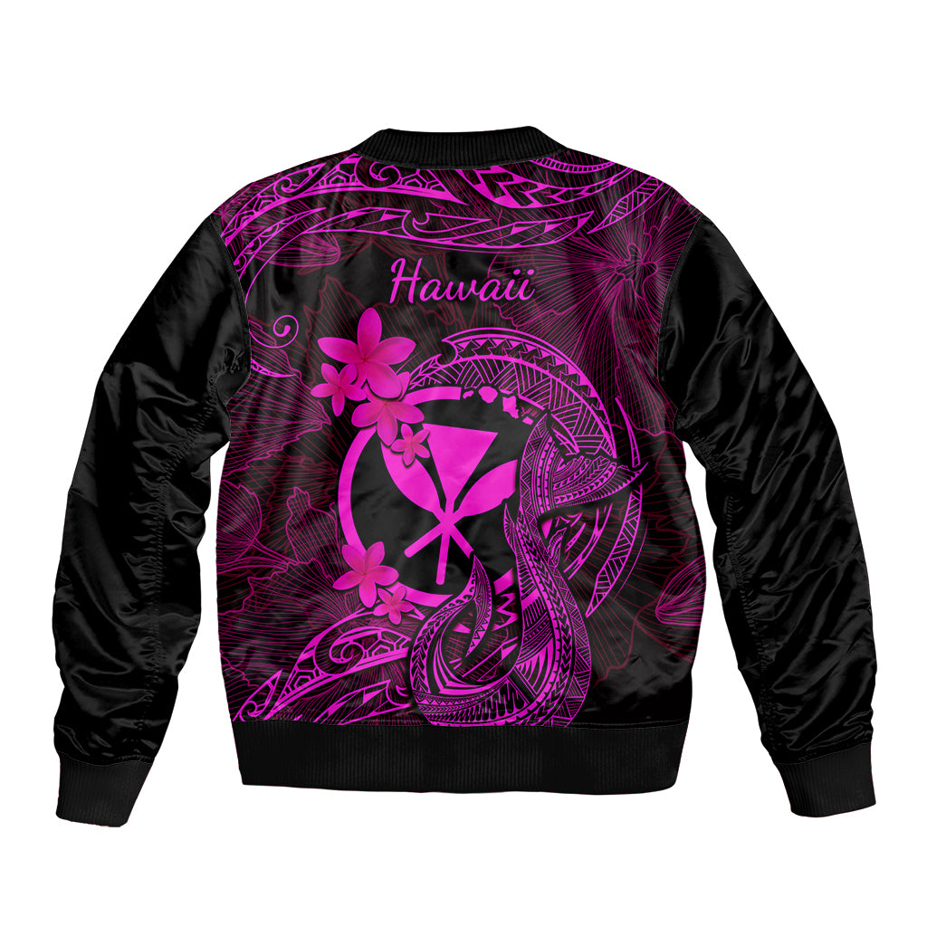 Hawaii Bomber Jacket Fish Hook Tattoo Mix Polynesian Plumeria Pink Version LT14 - Polynesian Pride