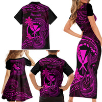 Hawaii Family Matching Short Sleeve Bodycon Dress and Hawaiian Shirt Fish Hook Tattoo Mix Polynesian Plumeria Pink Version LT14 - Polynesian Pride
