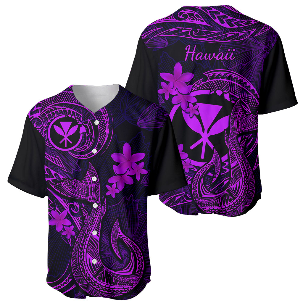 Hawaii Baseball Jersey Fish Hook Tattoo Mix Polynesian Plumeria Purple Version LT14 - Polynesian Pride