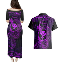 Hawaii Couples Matching Puletasi Dress and Hawaiian Shirt Fish Hook Tattoo Mix Polynesian Plumeria Purple Version LT14 - Polynesian Pride