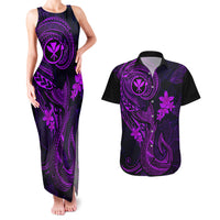 Hawaii Couples Matching Tank Maxi Dress and Hawaiian Shirt Fish Hook Tattoo Mix Polynesian Plumeria Purple Version LT14 Purple - Polynesian Pride