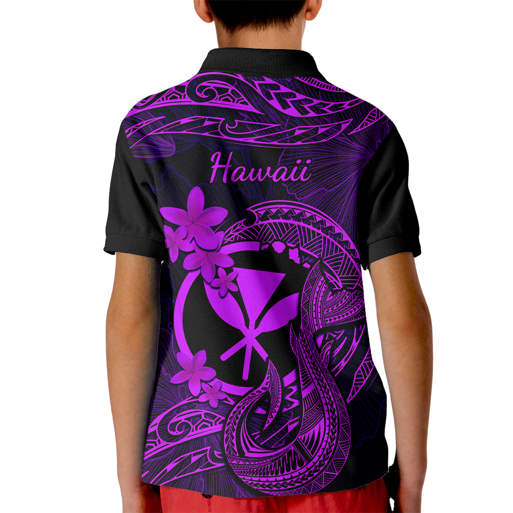Hawaii Kid Polo Shirt Fish Hook Tattoo Mix Polynesian Plumeria Purple Version LT14 - Polynesian Pride