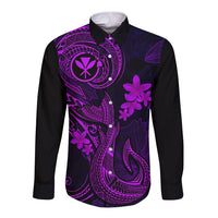 Hawaii Long Sleeve Button Shirt Fish Hook Tattoo Mix Polynesian Plumeria Purple Version LT14 Unisex Purple - Polynesian Pride