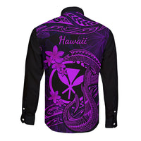 Hawaii Long Sleeve Button Shirt Fish Hook Tattoo Mix Polynesian Plumeria Purple Version LT14 - Polynesian Pride