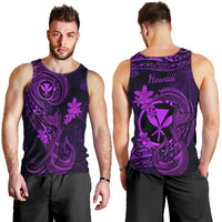 Hawaii Men Tank Top Fish Hook Tattoo Mix Polynesian Plumeria Purple Version LT14 - Polynesian Pride