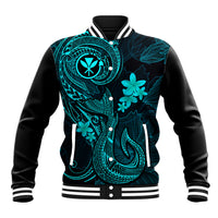 Hawaii Baseball Jacket Fish Hook Tattoo Mix Polynesian Plumeria Turquoise Version LT14 Unisex Turquoise - Polynesian Pride