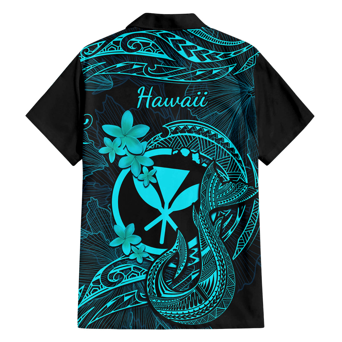 Hawaii Family Matching Off Shoulder Long Sleeve Dress and Hawaiian Shirt Fish Hook Tattoo Mix Polynesian Plumeria Turquoise Version LT14 - Polynesian Pride