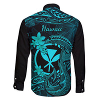 Hawaii Family Matching Off Shoulder Long Sleeve Dress and Hawaiian Shirt Fish Hook Tattoo Mix Polynesian Plumeria Turquoise Version LT14 - Polynesian Pride