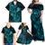 Hawaii Family Matching Off Shoulder Maxi Dress and Hawaiian Shirt Fish Hook Tattoo Mix Polynesian Plumeria Turquoise Version LT14 - Polynesian Pride