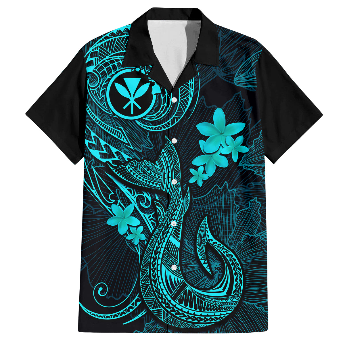 Hawaii Family Matching Short Sleeve Bodycon Dress and Hawaiian Shirt Fish Hook Tattoo Mix Polynesian Plumeria Turquoise Version LT14 Dad's Shirt - Short Sleeve Turquoise - Polynesian Pride
