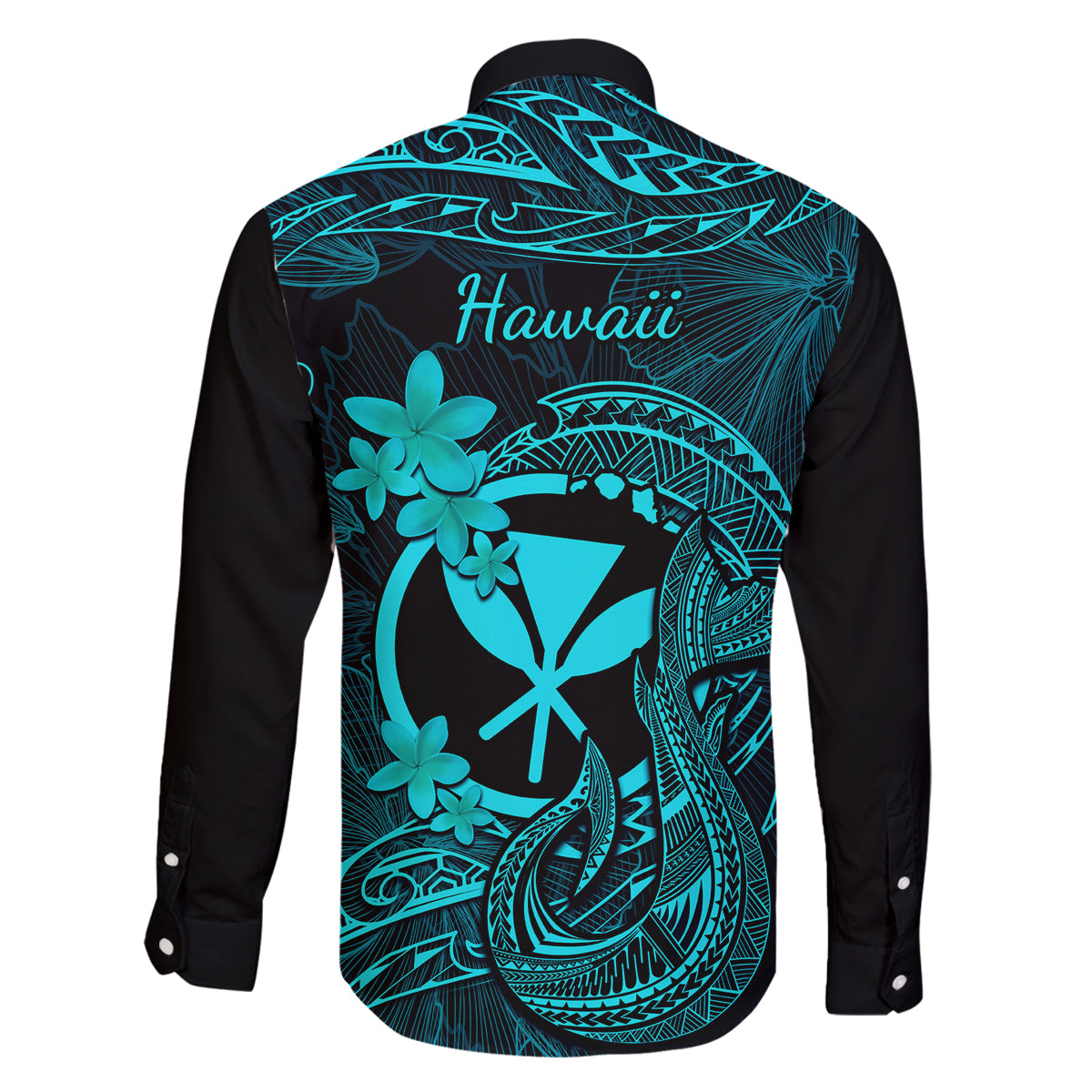 Hawaii Family Matching Short Sleeve Bodycon Dress and Hawaiian Shirt Fish Hook Tattoo Mix Polynesian Plumeria Turquoise Version LT14 - Polynesian Pride