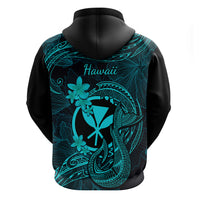 Hawaii Hoodie Fish Hook Tattoo Mix Polynesian Plumeria Turquoise Version LT14 - Polynesian Pride